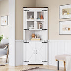 Farmhouse Corner Cabinet, Tall Corner Storage Cabinet with Barn Door & Adjustable Shelves