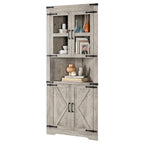 Farmhouse Corner Cabinet, Tall Corner Storage Cabinet with Barn Door & Adjustable Shelves
