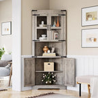 Farmhouse Corner Cabinet, Tall Corner Storage Cabinet with Barn Door & Adjustable Shelves