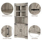 Farmhouse Corner Cabinet, Tall Corner Storage Cabinet with Barn Door & Adjustable Shelves