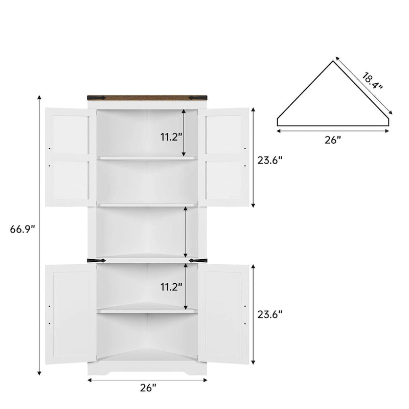 Farmhouse Corner Cabinet, Tall Corner Storage Cabinet with Barn Door & Adjustable Shelves