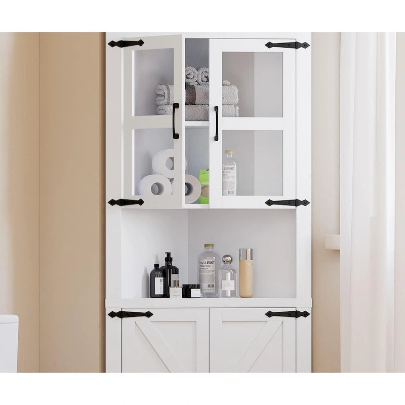 Farmhouse Corner Cabinet, Tall Corner Storage Cabinet with Barn Door & Adjustable Shelves