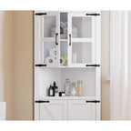 Farmhouse Corner Cabinet, Tall Corner Storage Cabinet with Barn Door & Adjustable Shelves