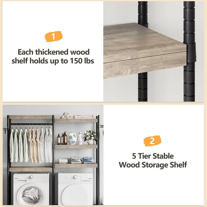 5-Tier Wood Over The Washer and Dryer Storage Shelf