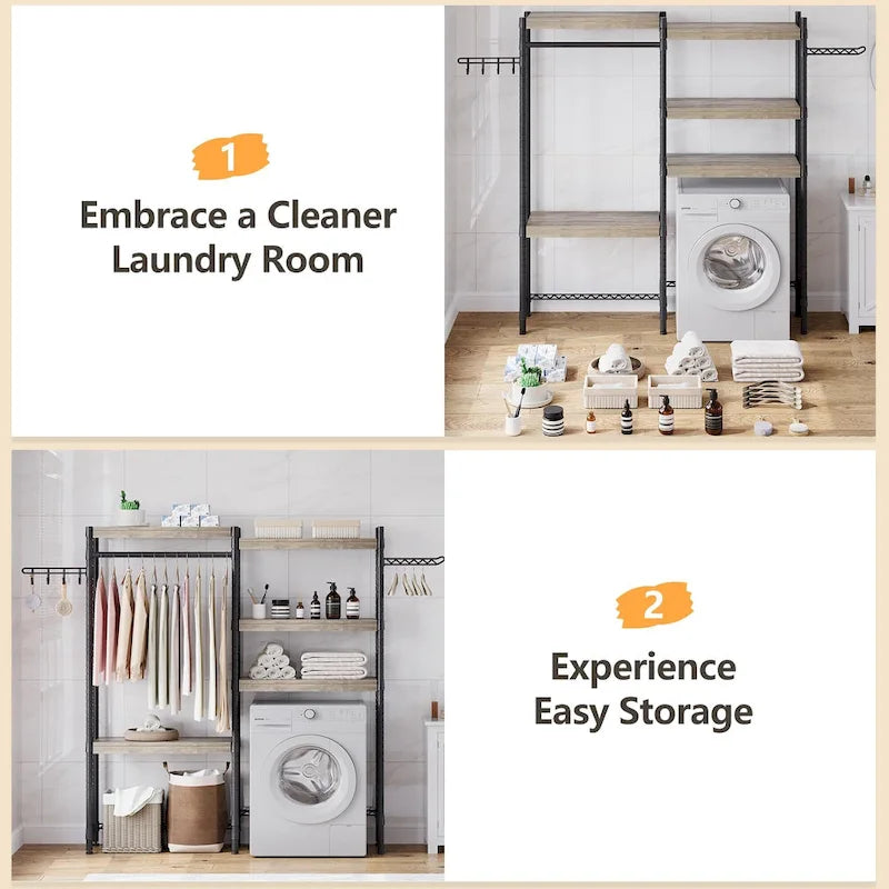 5-Tier Wood Over The Washer and Dryer Storage Shelf