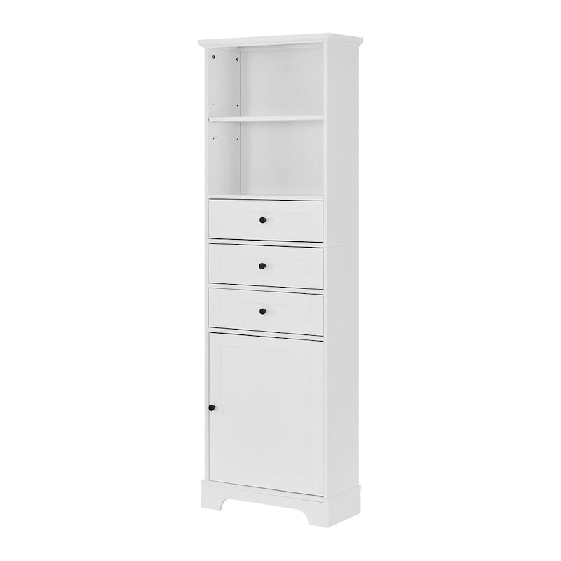 10 in. W x 22 in. D x 68.3 in. H White MDF Linen Cabinet with 3 Drawers and Adjustable Shelves