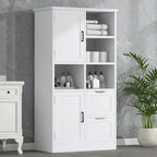 31 in. W x 16 in. D x 62 in. H White Linen Cabinet with Open Shelves and Drawers