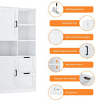 31 in. W x 16 in. D x 62 in. H White Linen Cabinet with Open Shelves and Drawers