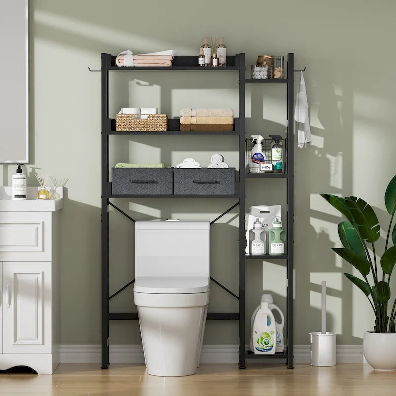 31  W Over the Toilet Storage Shelf with 2 Drawers and 4 Hooks for Restroom and Laundry