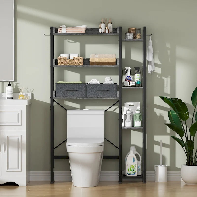 31  W Over the Toilet Storage Shelf with 2 Drawers and 4 Hooks for Restroom and Laundry