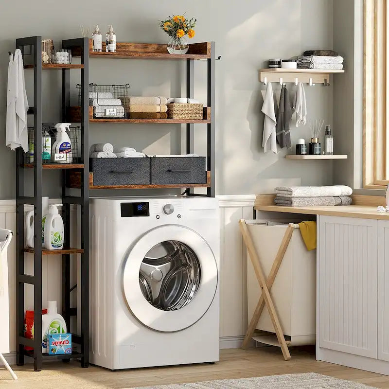 31  W Over the Toilet Storage Shelf with 2 Drawers and 4 Hooks for Restroom and Laundry