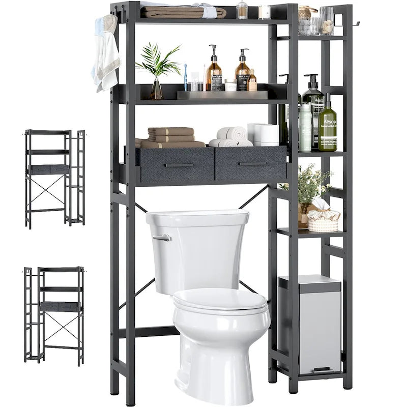 31  W Over the Toilet Storage Shelf with 2 Drawers and 4 Hooks for Restroom and Laundry