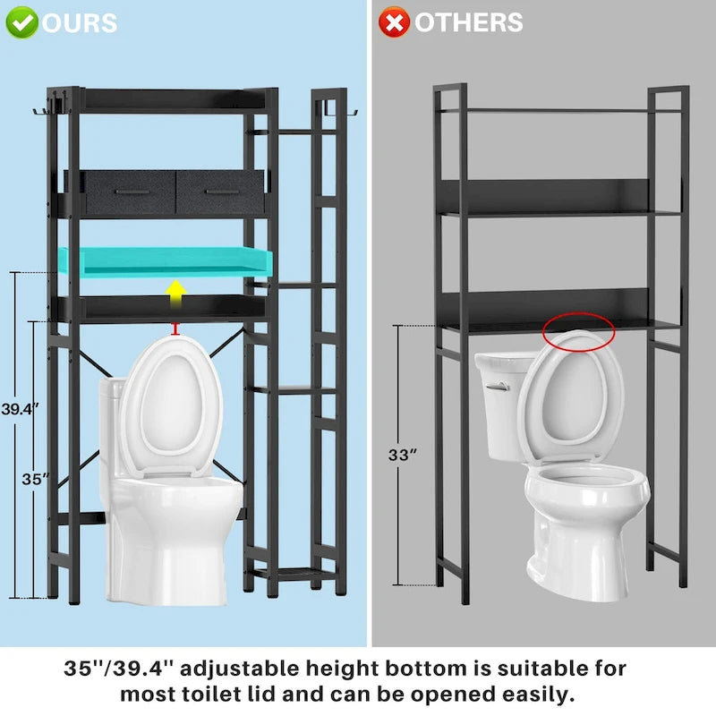 31  W Over the Toilet Storage Shelf with 2 Drawers and 4 Hooks for Restroom and Laundry