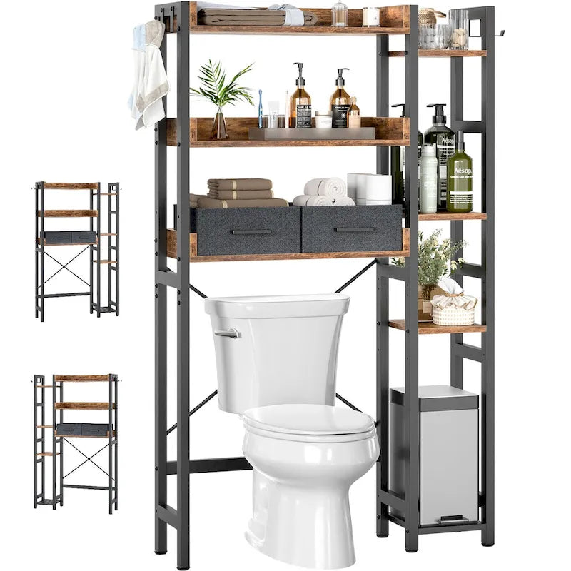 31  W Over the Toilet Storage Shelf with 2 Drawers and 4 Hooks for Restroom and Laundry