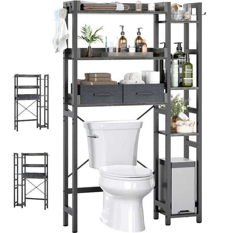 31  W Over the Toilet Storage Shelf with 2 Drawers and 4 Hooks for Restroom and Laundry