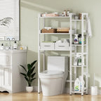 31  W Over the Toilet Storage Shelf with 2 Drawers and 4 Hooks for Restroom and Laundry