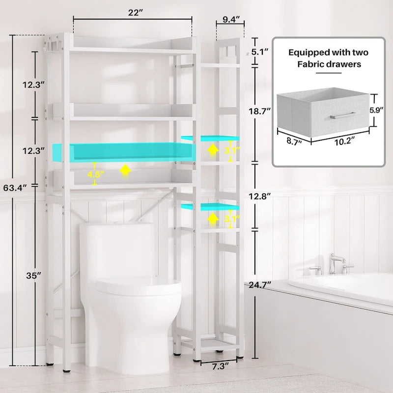 31  W Over the Toilet Storage Shelf with 2 Drawers and 4 Hooks for Restroom and Laundry