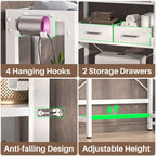 31  W Over the Toilet Storage Shelf with 2 Drawers and 4 Hooks for Restroom and Laundry