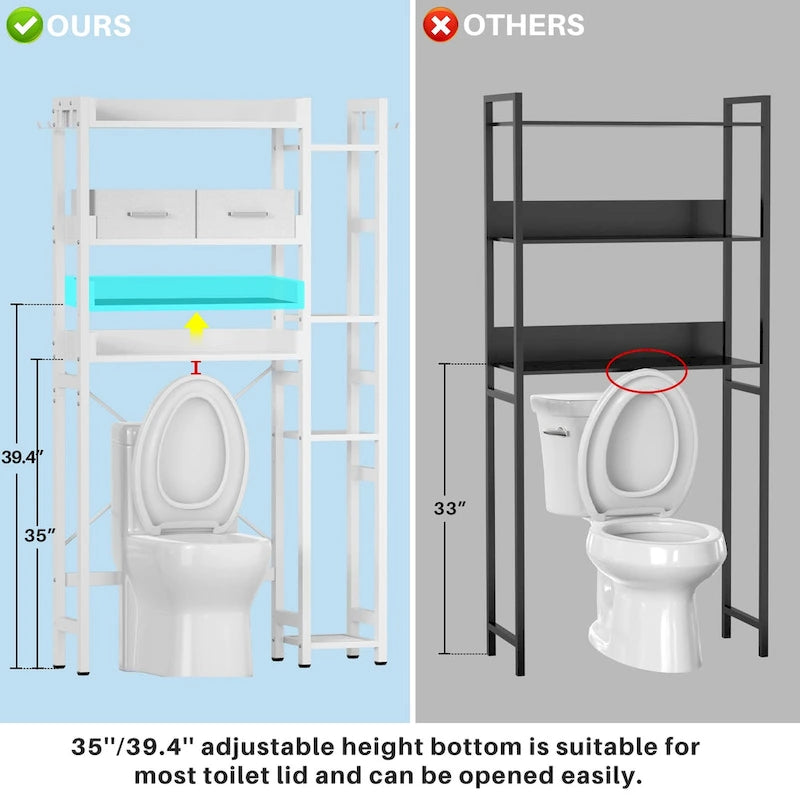 31  W Over the Toilet Storage Shelf with 2 Drawers and 4 Hooks for Restroom and Laundry