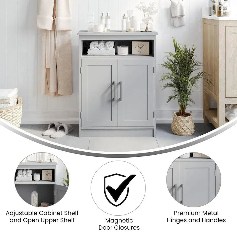 Floor Cabinet Storage Organizer with Magnetic Closure Doors and Shelves