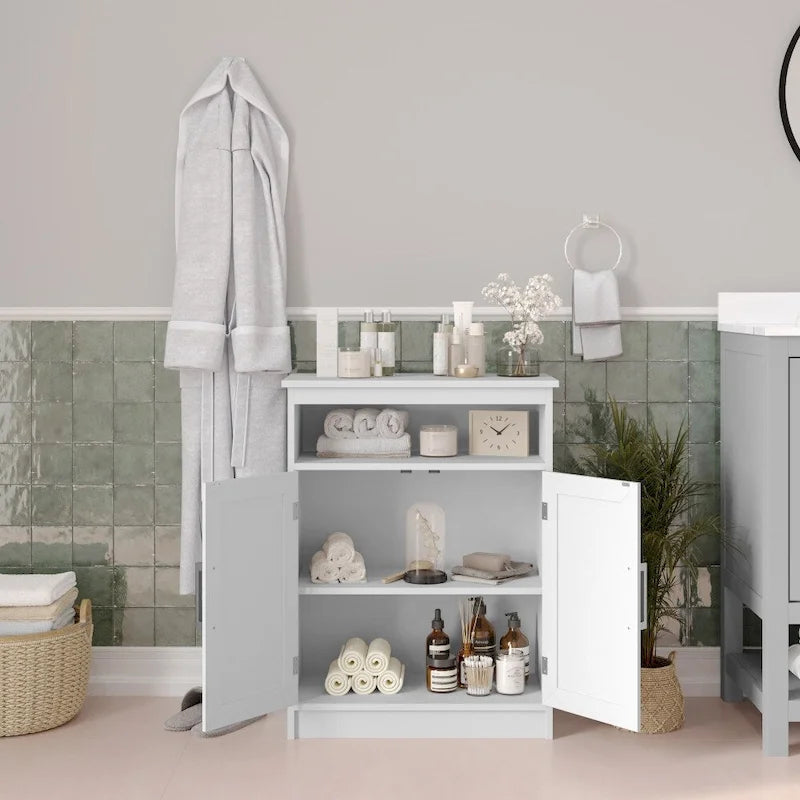 Floor Cabinet Storage Organizer with Magnetic Closure Doors and Shelves