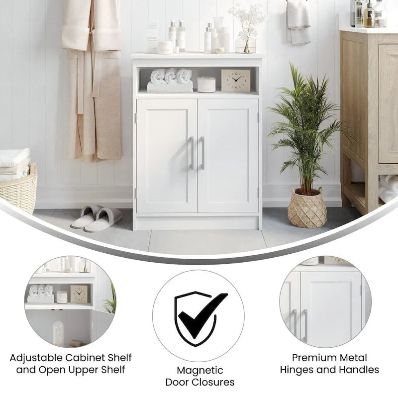 Floor Cabinet Storage Organizer with Magnetic Closure Doors and Shelves
