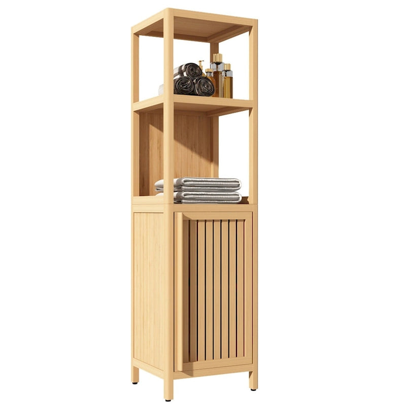 52  Tall Wood 1-door Bathroom Cabinet in Natural with Open Shelf