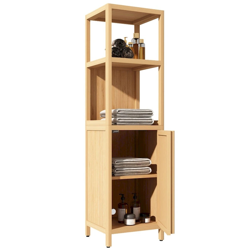 52  Tall Wood 1-door Bathroom Cabinet in Natural with Open Shelf