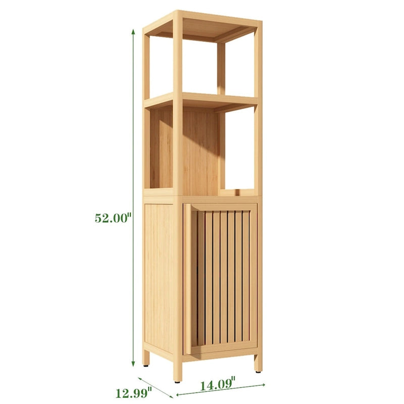52  Tall Wood 1-door Bathroom Cabinet in Natural with Open Shelf