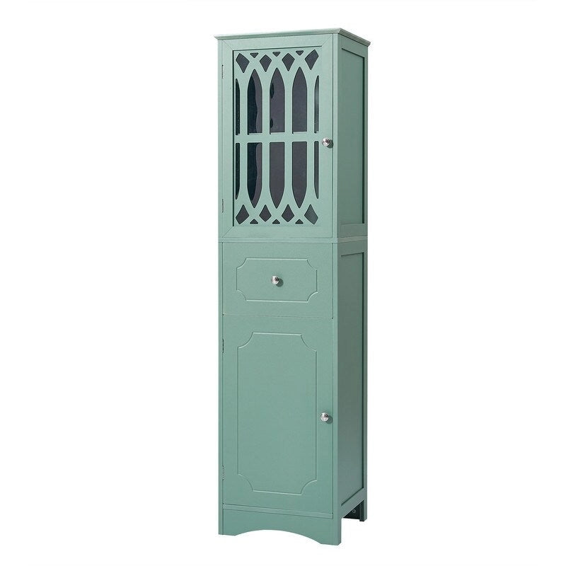 Grondin MDF Board 63.8  Tall Bathroom Tower Cabinet, Freestanding Bathroom Storage Cabinet with Drawer and Acrylic Door