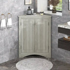 32  Wood 2-door Bathroom Corner Cabinet with Adjustable Shelves