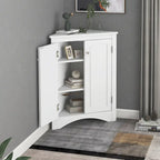 32  Wood 2-door Bathroom Corner Cabinet with Adjustable Shelves