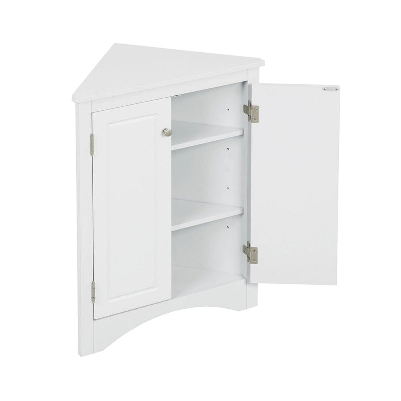 32  Wood 2-door Bathroom Corner Cabinet with Adjustable Shelves