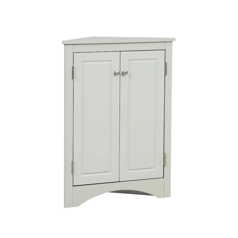32  Wood 2-door Bathroom Corner Cabinet with Adjustable Shelves