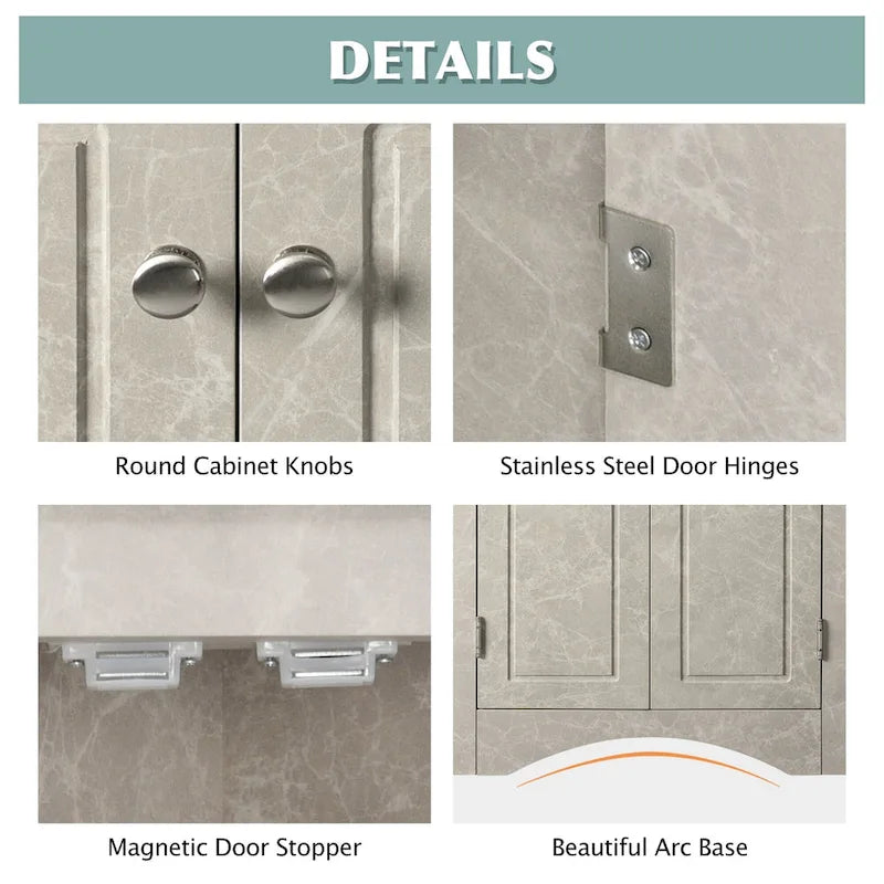 32  Wood 2-door Bathroom Corner Cabinet with Adjustable Shelves