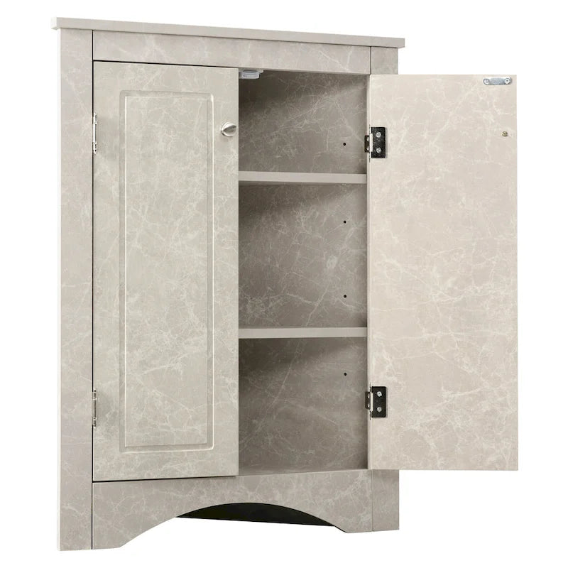 32  Wood 2-door Bathroom Corner Cabinet with Adjustable Shelves