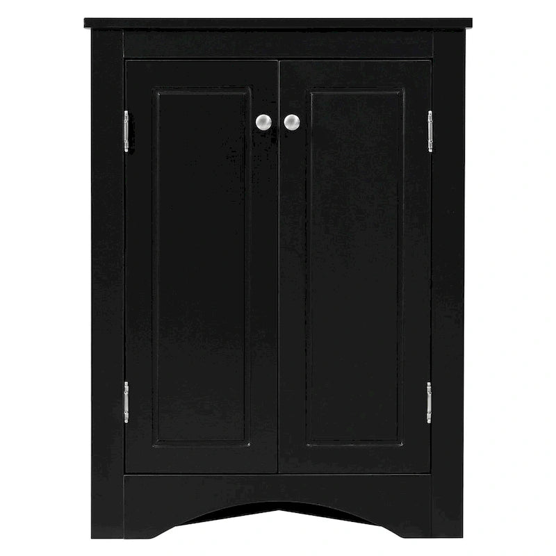 32  Wood 2-door Bathroom Corner Cabinet with Adjustable Shelves