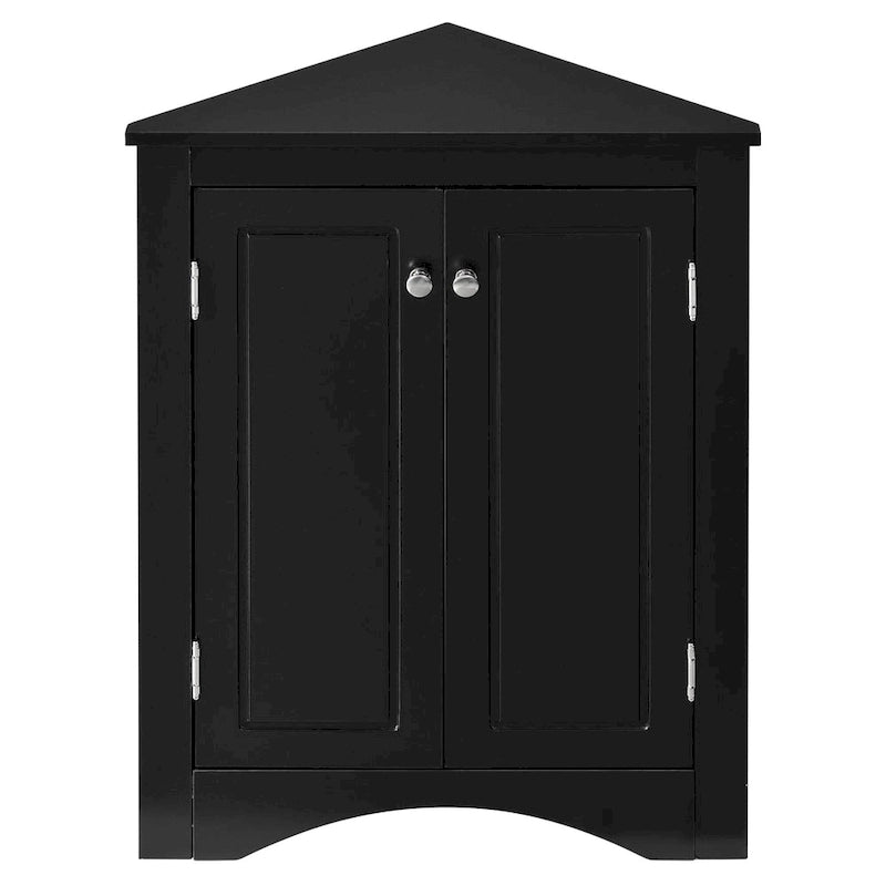 32  Wood 2-door Bathroom Corner Cabinet with Adjustable Shelves