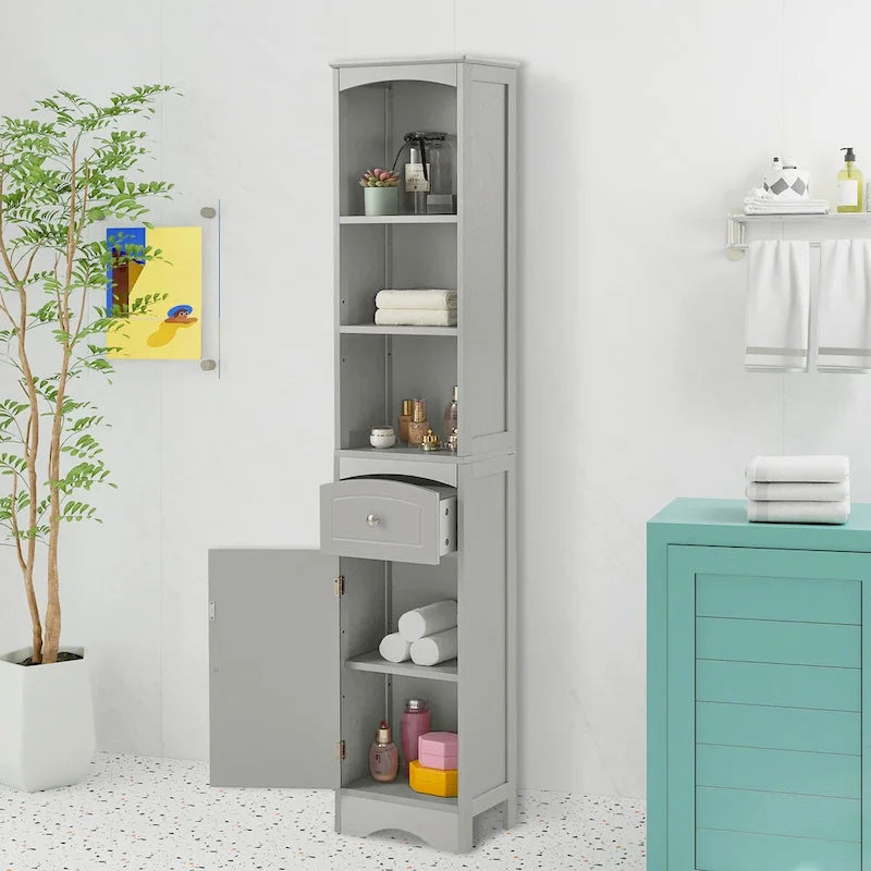 67  Tall Bathroom Organizers and Cabinet, Freestanding Storage Cabinet with Drawer, Door and Adjustable Shelves