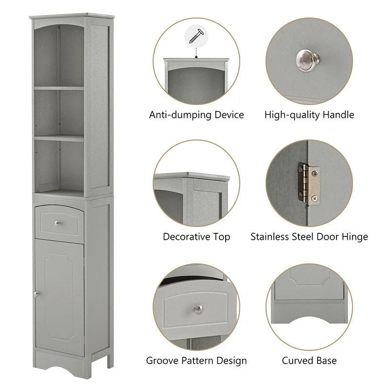 67  Tall Bathroom Organizers and Cabinet, Freestanding Storage Cabinet with Drawer, Door and Adjustable Shelves