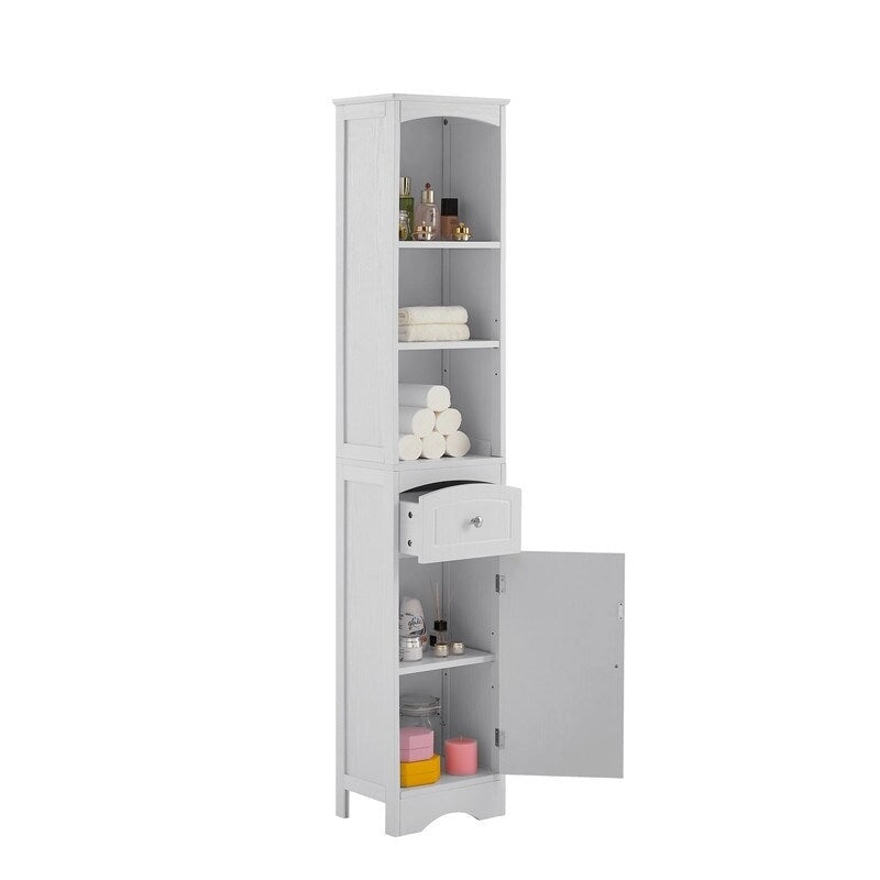 67  Tall Bathroom Organizers and Cabinet, Freestanding Storage Cabinet with Drawer, Door and Adjustable Shelves