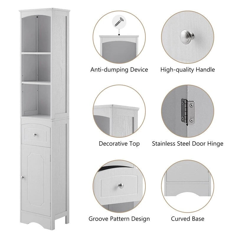 67  Tall Bathroom Organizers and Cabinet, Freestanding Storage Cabinet with Drawer, Door and Adjustable Shelves