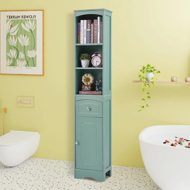 67  Tall Bathroom Organizers and Cabinet, Freestanding Storage Cabinet with Drawer, Door and Adjustable Shelves