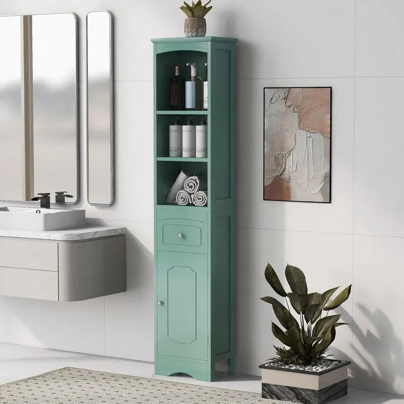 67  Tall Bathroom Organizers and Cabinet, Freestanding Storage Cabinet with Drawer, Door and Adjustable Shelves