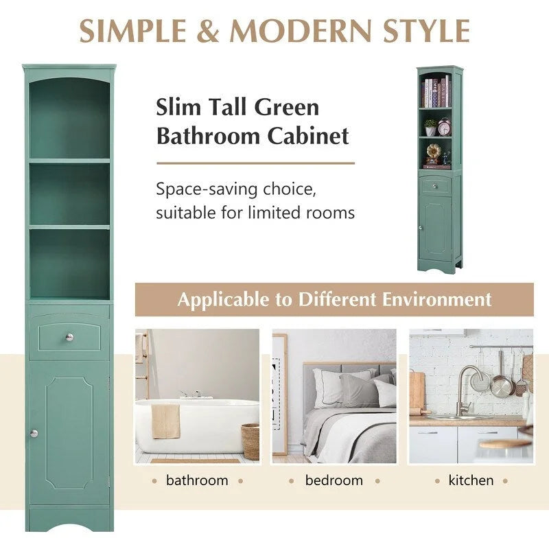 67  Tall Bathroom Organizers and Cabinet, Freestanding Storage Cabinet with Drawer, Door and Adjustable Shelves