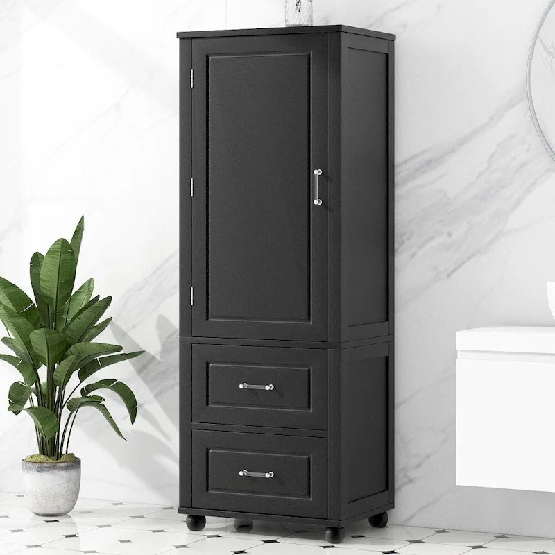 61.4  Tall Bathroom Storage Cabinet, Two Drawers and Adjustable Shelf