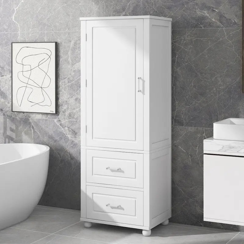 61.4  Tall Bathroom Storage Cabinet, Two Drawers and Adjustable Shelf