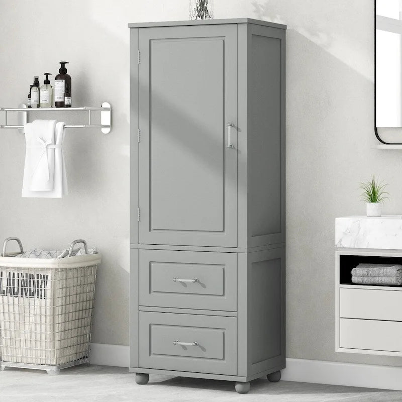 61.4  Tall Bathroom Storage Cabinet, Two Drawers and Adjustable Shelf
