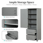 61.4  Tall Bathroom Storage Cabinet, Two Drawers and Adjustable Shelf