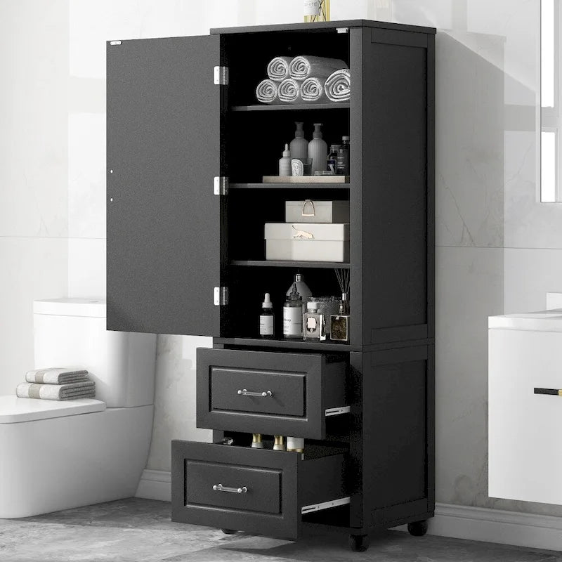 61.4  Tall Bathroom Storage Cabinet, Two Drawers and Adjustable Shelf